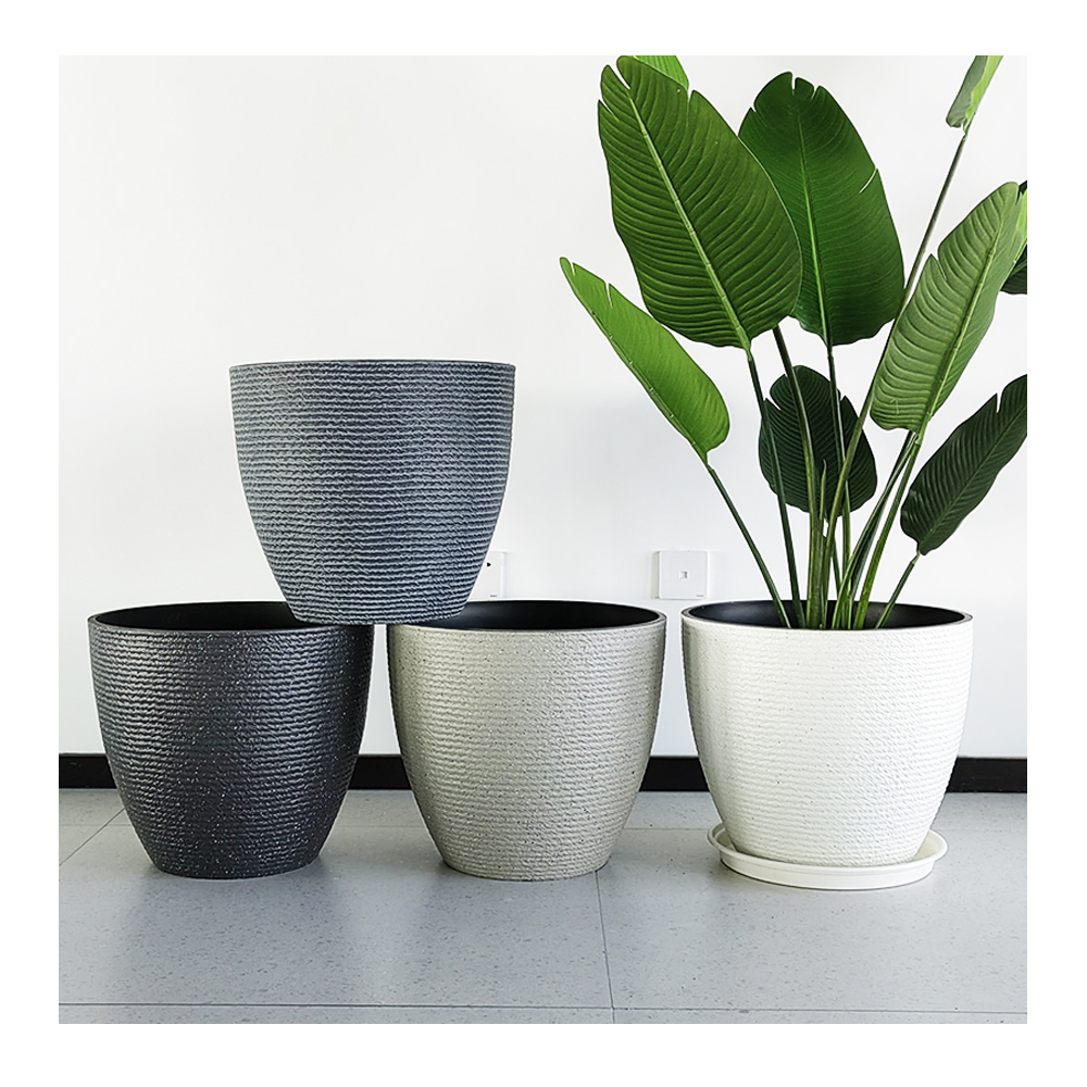 Hot Sale Half Oval Plant Pot 20cm Stone Design Flower Pots & Planters  7.8inch High Quality Plastic Flower Pot With Drainage Hole