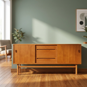 Solid Teak Wood Sideboard Mid Century Modern 3 Drawer 2 Door Credenza <b>Buffet</b> <b>Cabinet</b> - Product Image 3