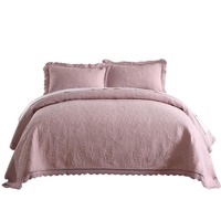 Parure de lit trois pièces en pur coton matelassée et brodée, style coréen, avec couvre-lit et jupe de lit