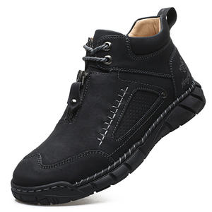 Botas casuales para hombre, hechas a mano con costuras, estilo Martin, con suela gruesa, cremallera y cordones, botas de moda. - Product Image 5