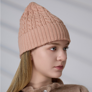 High Quality Luxury Unisex Knitwear <b>Accessories</b> Acrylic Embroidery Logo Cable Skull Cap for Winter Women Cuffed Knit Beanie - Product Image 6