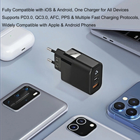 Chargeur GaN 30W personnalisé pour l'UE, double port A+C, charge rapide PD, adaptateur mural portable certifié CE pour écouteurs et appareil photo