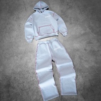 Conjunto de Sudadera con Capucha y Pantalones Deportivos Holgados de Pierna Recta con Costuras en Contraste y Logotipo Personalizado, Traje Deportivo Extra Grande y Resistente, Fabricante de Conjuntos Deportivos