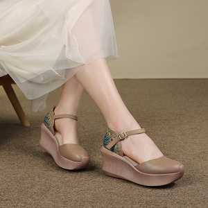 Prezzo di fabbrica 100% scarpe in vera pelle per donna piattaforma alta vintage <span class=keywords><strong>con</strong></span> zeppa dipinta a mano sandali scarpe tacchi all'ingrosso - Product Image 6