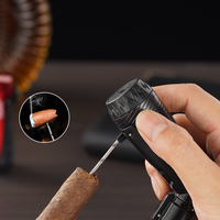 Briquet à cigares au butane rechargeable en alliage de zinc, triple jet flamme bleue, avec poinçon et aiguille intégrés, fourniture directe usine en gros