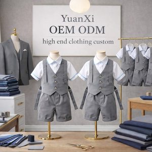 Ensemble de vêtements personnalisés pour <span class=keywords><strong>bébé</strong></span> <span class=keywords><strong>garçon</strong></span>, 3 pièces, cravate, chemise blanche à manches courtes, pantalon gris à bretelles courtes - Ensemble Paul - Product Image 4