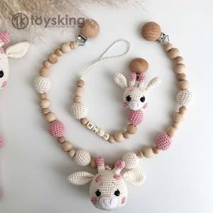 Ensemble hochet et <span class=keywords><strong>attache</strong></span>-sucette en crochet <span class=keywords><strong>girafe</strong></span> - Coffret cadeau pour nouveau-né avec anneau de dentition bio, jouet sensoriel de sécurité pour bébé, 0-3 mois - Product Image 3