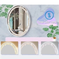 Miroir de salle de bain ovale à LED avec cadre en mosaïque de cristal écrasé rétroéclairé pour coiffeuse, hôtel, maison, vente en gros