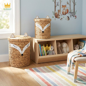 Handwoven Cartoon Fox Rattan Storage Basket Round Toy Organizer for Kids Bedroom Plant Fiber Decorative <b>Bin</b> from Vietnam - Product Image 5