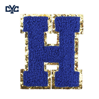 Letras Bordadas Personalizadas en Azul Rey con Tamaño de Fuente a Elección, Alfabeto DIY para Toallas, Iniciales con Brillo, Borde de Lentejuelas Doradas Coloridas, Chenilla Termoadhesiva