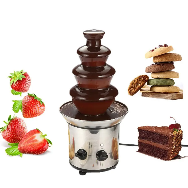 สี่ชั้น Chocolate Fondue Fountain Party น้ำตกเครื่องละลายสำหรับผลไม้ Marshmallows คุกกี้เค้กงานแต่งงาน