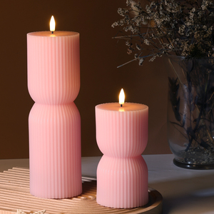 Mermei's <strong>Pink</strong> Flameless Handmade Paraffin Wax LED Flower Pillar <strong>Candle</strong>-Remote Control Battery Operated Party Christmas - Product Image 2