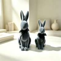 Oster-Deko: Samt-Hasenfiguren-Paar aus Kunstharz für Tischdekoration und als Geschenk