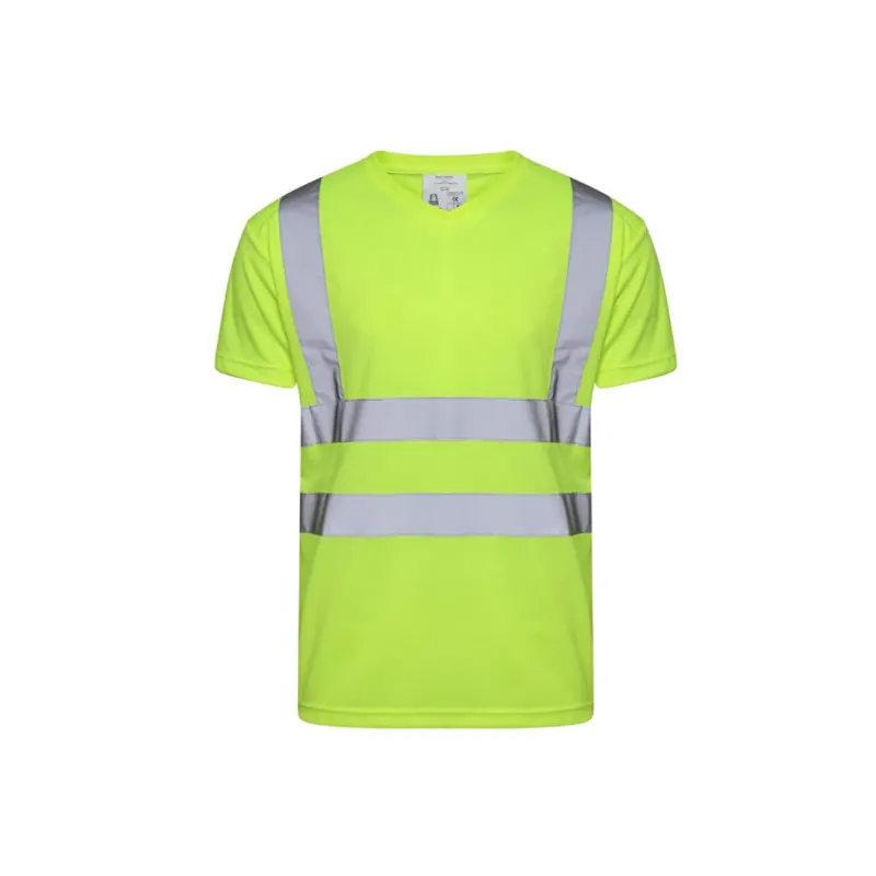 Hi Vis Round Crew & V Neck Safety T-Shirts High Visibility Clothing Safety Security Work Bird Eye Short Sleeve T Shirt