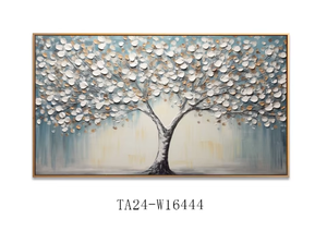 Venta caliente paisaje 3D pintura al óleo pintada a mano rojo blanco dorado amarillo árbol sobre lienzo enmarcado pared arte decoración del hogar - Product Image 3