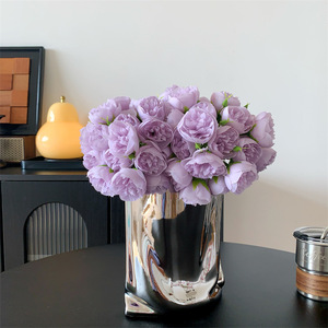 Bouquet de pivoines artificielles Muyu Chronicles, fleurs en soie, vase noir, décoration de salon - Product Image 3
