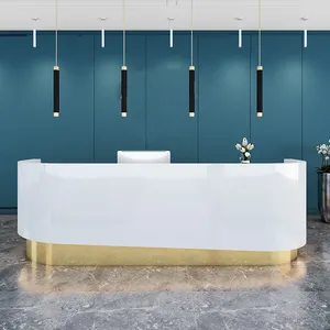 Recepção de escritório simples e moderno da empresa, pintura de mesa curvada criativa armário de beleza salão de beleza mesa de frente