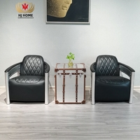 Fauteuils Aviateur HJ HOME en cuir noir capitonné, fauteuils vintage, canapé individuel en aluminium industriel