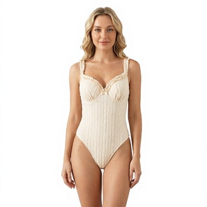 Women 2 Piece <b>Swimsuit</b> Set Textured Ruffle Trim Underwire One Piece Bathing Suit With Ruffle Cover Up <b>Skirt</b> Wholesale Beachwear - Product Image 1