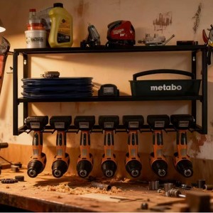 Wall Mounted <b>Tool</b> Rack 3 Tier Black Powder Coated Heavy Duty Garage <b>Storage</b> For Electric Drills And <b>Tools</b> - Product Image 3