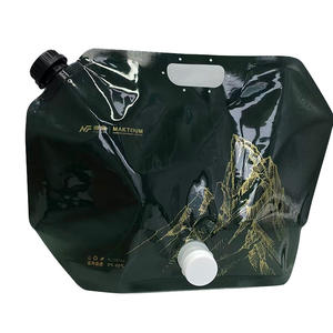 Eco-friendly Glossy Black 5L PE <b>Plastic</b> <b>Packaging</b> Bottom Transparent Bag Durable Leak Proof Spout Pouch With Valve For Beverage - Product Image 1