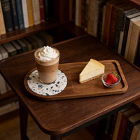 Maison Naturelle Vente en Gros Petit Rectangle en Bois d'Acacia pour Dessert Alimentaire Café Petit Déjeuner Plateau de Service avec Dessous de Verre en Diatomite