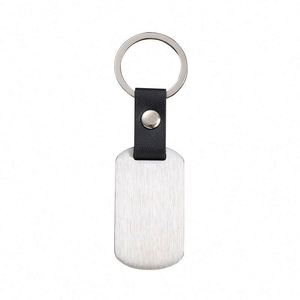 Metal <b>Key</b> Chain Blank Custom Logo Text PU Leather Laser Engrave UV Printing DIY Rectangular Stainless Steel Charm Blank <b>Key</b> <b>Ring</b> - Product Image 1