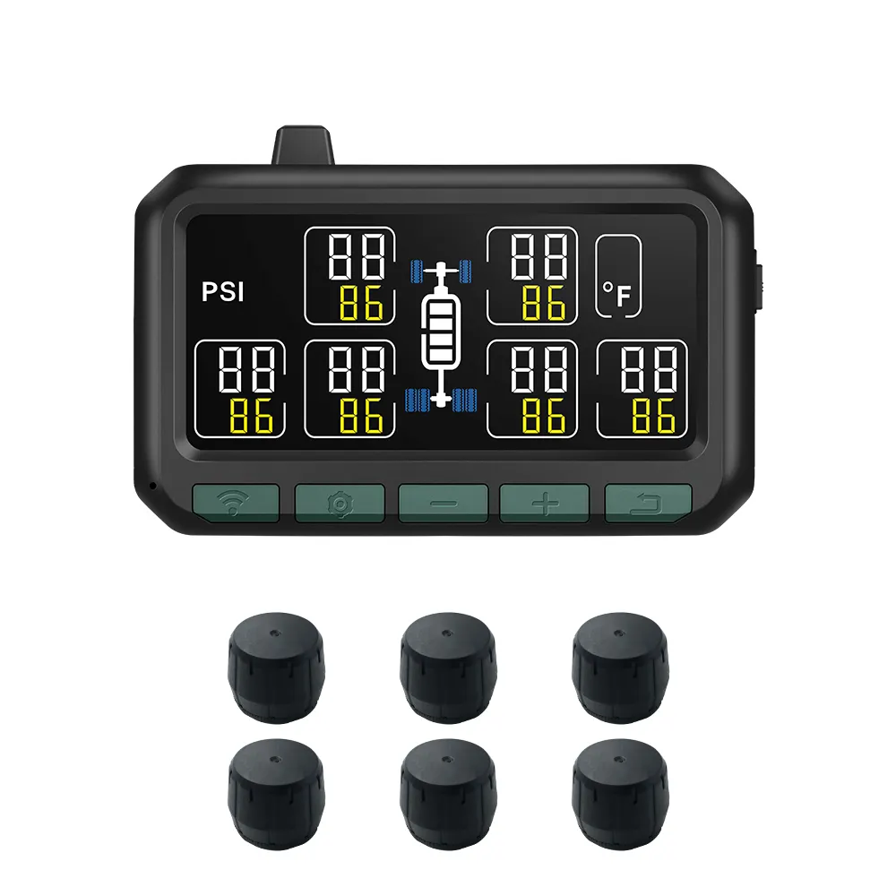 ขายร้อน 4 6 ล้อ TPMS ระบบตรวจสอบความดันลมยางเครื่องวัดความดันอากาศยางที่เข้ากันได้กับรถพ่วง PSI