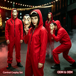 Mono Rojo con Capucha y Máscara <span class=keywords><strong>de</strong></span> Dali, Disfraz <span class=keywords><strong>de</strong></span> Halloween para Adultos y Niños, Disfraz <span class=keywords><strong>de</strong></span> Carnaval, Disfraz <span class=keywords><strong>de</strong></span> Fiesta, Tallas S-2XL - Product Image 1