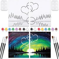 Kit de peinture et de gorgées pour adultes Toile pré-dessinée pour le portrait de chat et de chien pour les fêtes de couple.