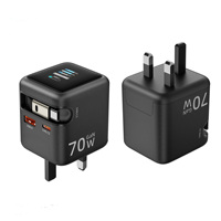 Chargeur mural rapide GaN PD 70W avec câble rétractable Type-C, écran tactile TFT, 2 ports USB-C, 1 port USB, prise UK JP EU US pour ordinateur portable
