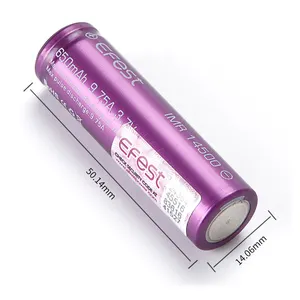 Linterna de 650mah, icr 14500, 6,5 AMP, púrpura, Efest, célula de batería de 3,7 v, batería de ion de litio recargable