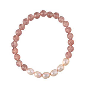 Natural Freshwater Pearl <b>Bracelet</b> with Strawberry <b>Crystal</b> Splicing Beaded Stacked Jewelry Handcrafted <b>Bangle</b> - Product Image 4