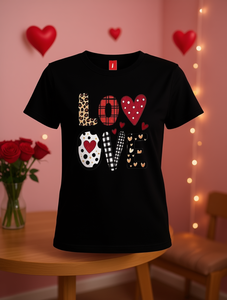 T-shirt da donna taglie forti per San Valentino, con stampa a cuori, a maniche corte, fantasia a pois e righe, casual, girocollo, in jersey di cotone - Product Image 2