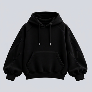 เสื้อฮู้ดดี้สีดำขนาดใหญ่พิเศษสำหรับผู้ชาย แขนยาว มีกระเป๋า สไตล์สตรีทแวร์ - Product Image 1