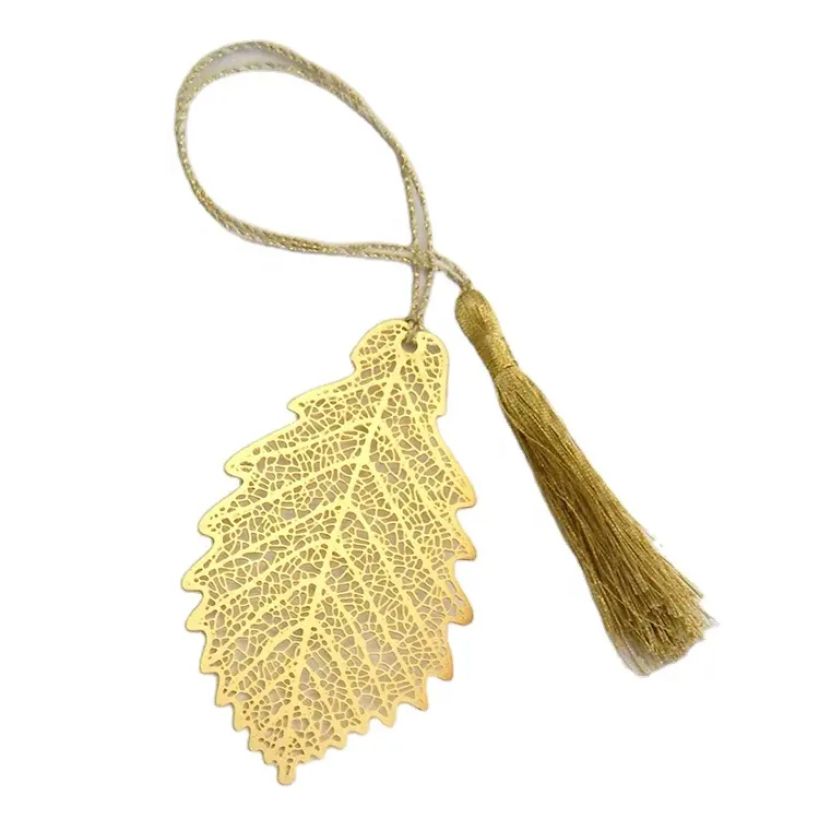 Custom Metal Bookmark Souvenir Etching Hollow Leaves Brass Metal Bookmark With Tassel