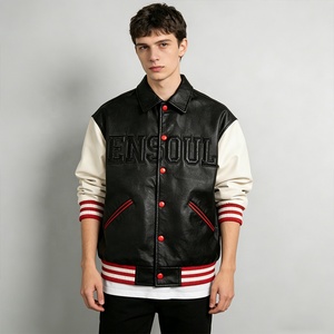 Áo khoác bóng chày da PU thêu logo chữ thêu cao cấp màu đen tùy chỉnh OEM dành cho nam - Product Image 3