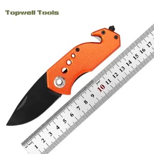 سكين جيب تكتيكية 3 في 1 من الفولاذ المقاوم للصدأ الأسود والبرتقالي 6 بوصة محمولة صغيرة قابلة للطي للصيد في الهواء الطلق والتخييم