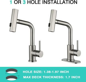 Tall Stainless Steel Single Handle Bathroom <strong>Faucet</strong> <strong>3</strong> Mode Pull <strong>Sprayer</strong> Modern 1 <strong>Hole</strong> Deck Plate <strong>Kitchen</strong> <strong>Faucets</strong> - Product Image 6