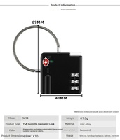 Cadenas à combinaison réinitialisable antivol TSA529 en alliage de zinc pour bagages de voyage, sacs à dos et casiers scolaires