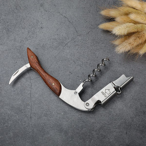 <span class=keywords><strong>Tire</strong></span>-<span class=keywords><strong>bouchon</strong></span> manuel à <span class=keywords><strong>double</strong></span> charnière en métal et cuir avec manche en bois de rose pour barman et serveur - Product Image 4