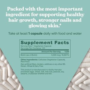Capsules de biotine OEM&ODM pour femmes adultes 5 000 mcg 60 capsules avec folate et collagène Sans gluten et sans OGM - Product Image 6