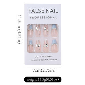 24 unids/set <span class=keywords><strong>bailarina</strong></span> francesa prensa corta en <span class=keywords><strong>uñas</strong></span> mariposa flores diseño usable <span class=keywords><strong>uñas</strong></span> postizas adhesivo cubierta completa Artificial - Product Image 6