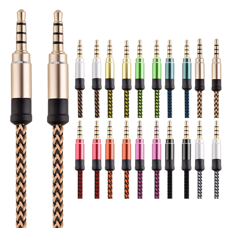 Nylon Jack Aux Cable 3.5 mm to 3.5mm Audio Cable Male to Male Cabel Gold Plug Car Aux Cord for iphone for Samsung for xiaomi