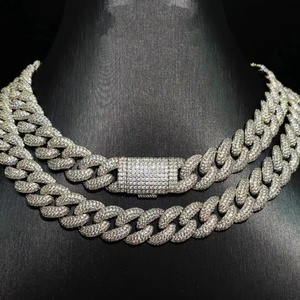 Collar Gargantilla de Plata de Ley 925 con Cadena Cubana y Moissanita, Estilo Hip Hop para Hombre y Mujer, Bañado en Rodio - Product Image 1