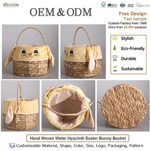 <span class=keywords><strong>Cesta</strong></span> de Regalo Moderna y Adorable con Diseño de Conejito de Pascua, Tejida a Mano con Jacinto de Agua, Asa de Jacinto de Agua, Forro Extraíble, Impresión Digital, para Niños, para la Caza de Huevos, Dulces y Juguetes - Product Image 2