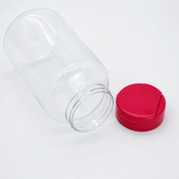 Pot en plastique PET transparent de 500 ml avec bouchon à clapet rouge, bouteille de rangement ronde pour bonbons, noix, épices, fruits secs, emballage