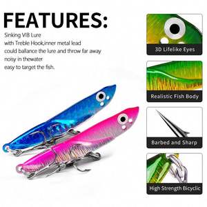 Topline métal Spinner cuillère <span class=keywords><strong>leurre</strong></span> de pêche basse appâts durs paillettes bruit Paillette triple crochet Vib leurres de pêche - Product Image 4