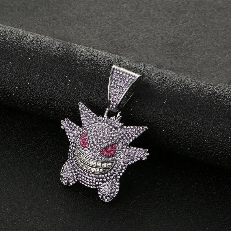 Bikinshuo — collier en diamant plaqué or pour femmes, pendentif Gengar, bijoux anime pour dames, hip hop glace, ensembles américain