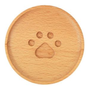 Round <b>Cute</b> <b>Bear</b> Paw Pattern Beech Wood Drink Coasters for Cup Coffee Tea Beer - Product Image 1